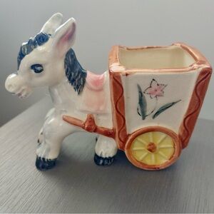 ⭐️Vintage Ceramic Donkey Cart Planter for a Small Plant Knick Knack Collectable